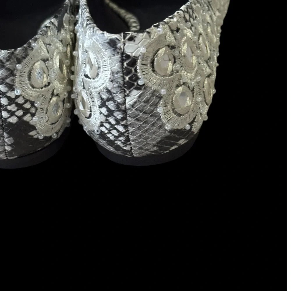 Tory Burch Yasmin Embroidered Mirror Pointed Toe Ballet Flats size 7
